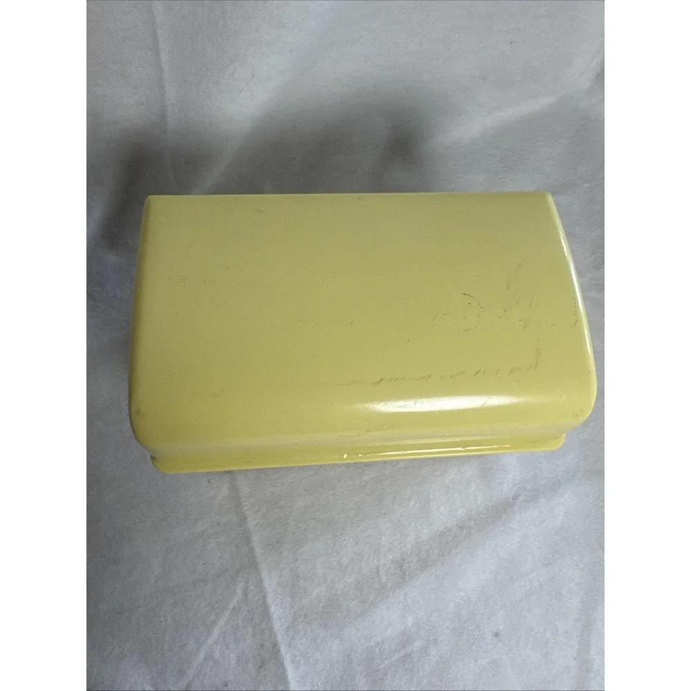 Vintage Mid-Century Modern Yellow Plastic Recipe Box with Assorted Recipe Cards